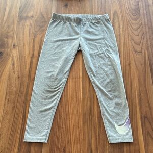 Nike Gray Kids Leggings with Purple Swoosh